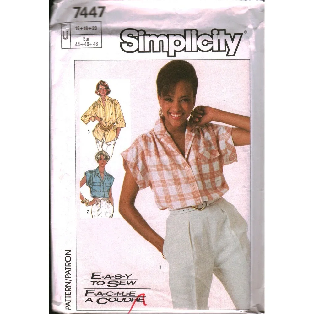 Vintage Simplicity 7447 Sewing Pattern Misses Easy Shirt Tunic Size 16 18 20 80s
